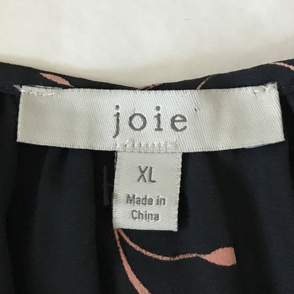 JOIE Floral Split Neck Blouse Black Pink Coral Top Women’s Size X-Large Size 1X - Picture 10 of 16